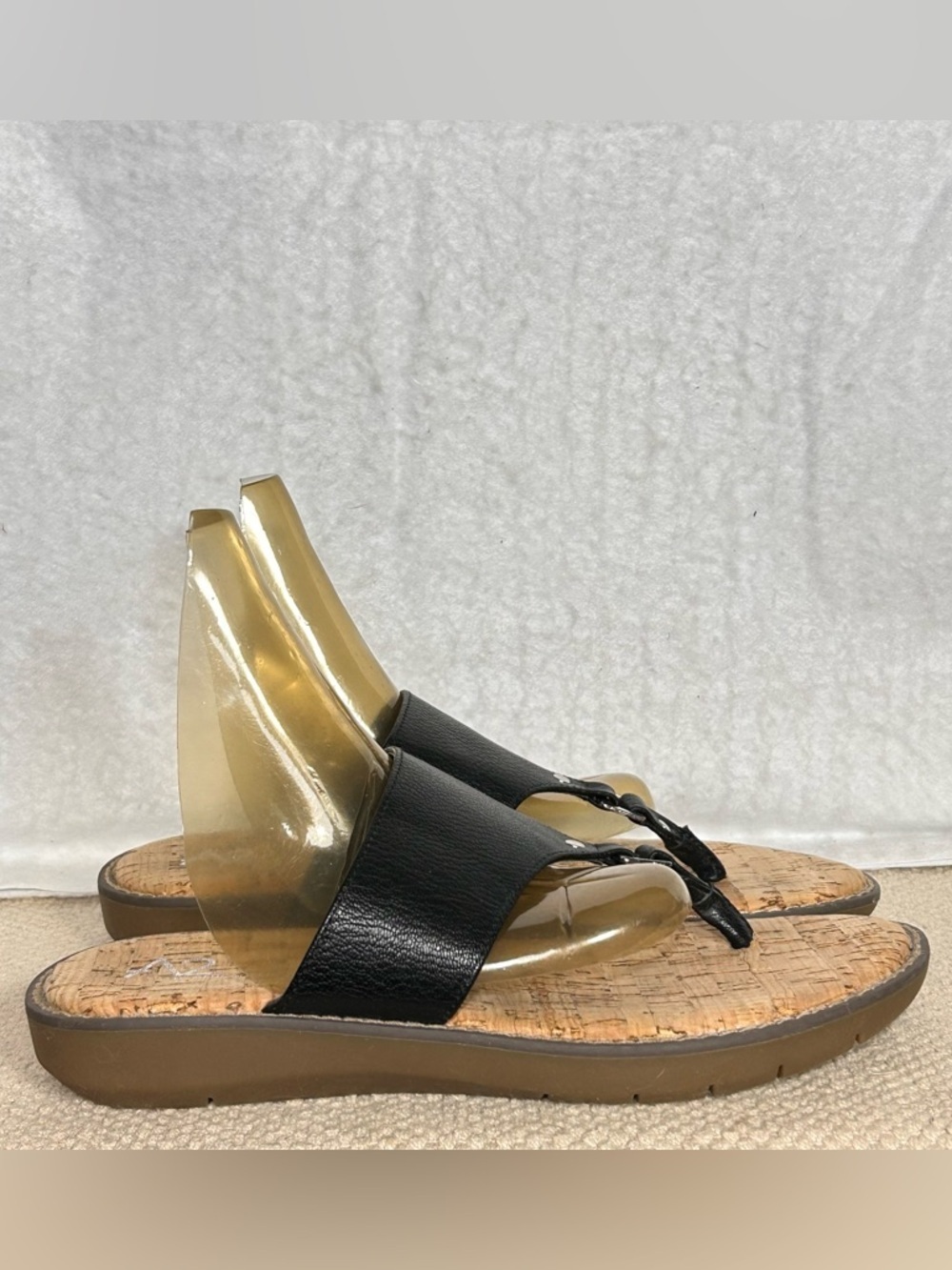A2 by Aerosoles Womens Black Cool Cat Thong Wedge Cork Slip On Sandals SZ 7.5